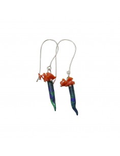 Orecchini in Argento con Corallo e pasta di Malachite